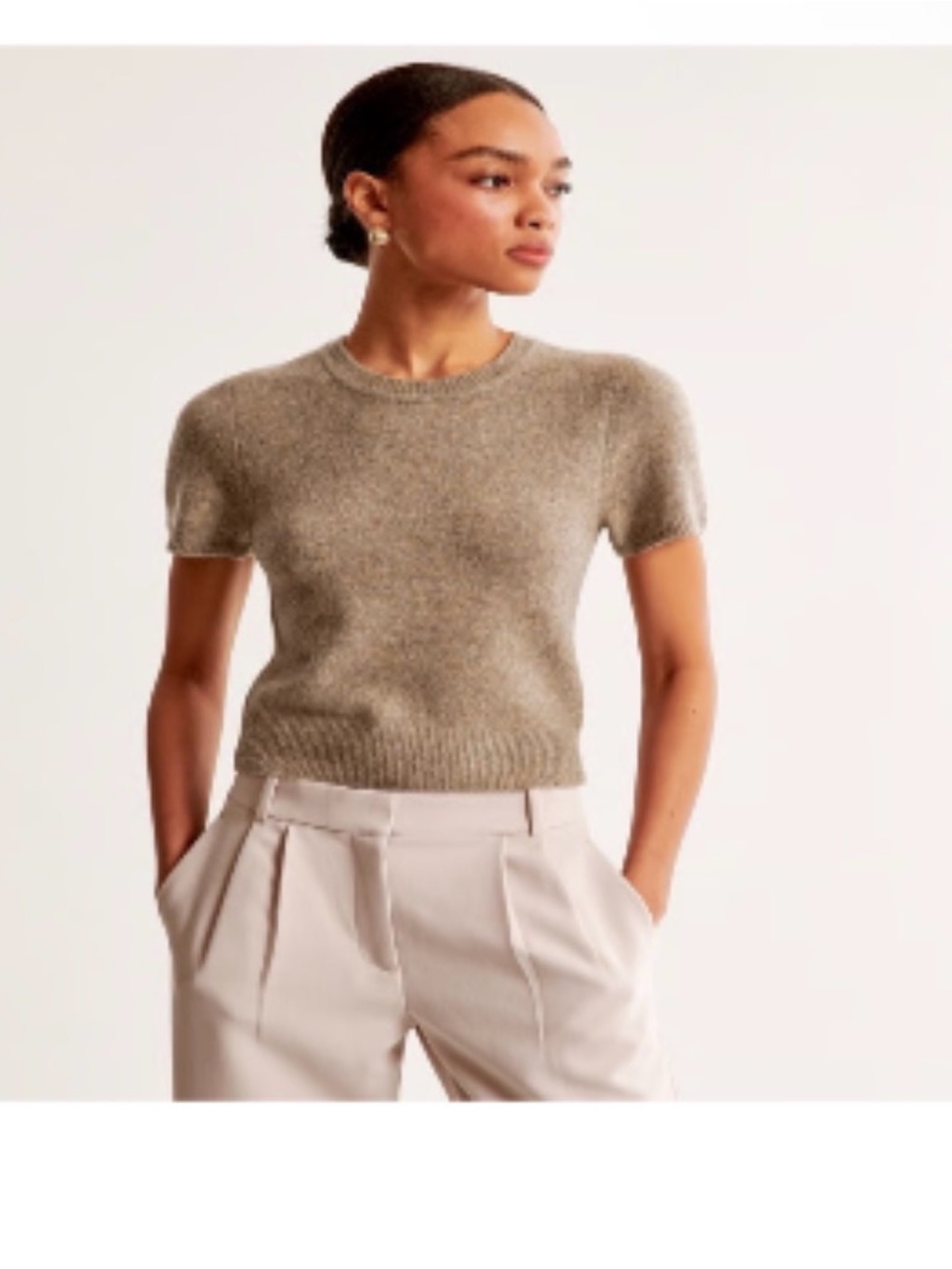 Abercrombie & Fitch Short Sleeve Knit Top in Taupe wool blend